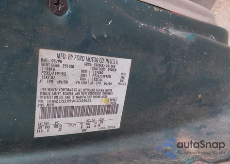 1998 Ford Explorer Eddie Bauer/Limited/Xl/Xlt from USA, damaged, VIN 1FMZU32X9WUD39036